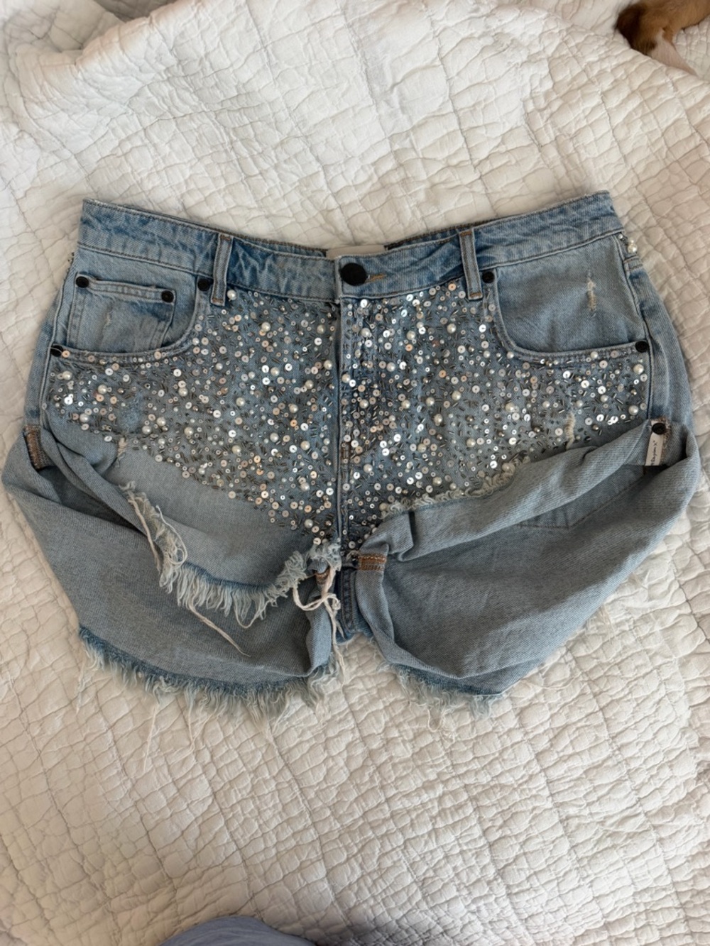 One Teaspoon Bandits Low Waist Hand-Beaded Denim Shorts - Vintage Blue - Picture 6 of 13